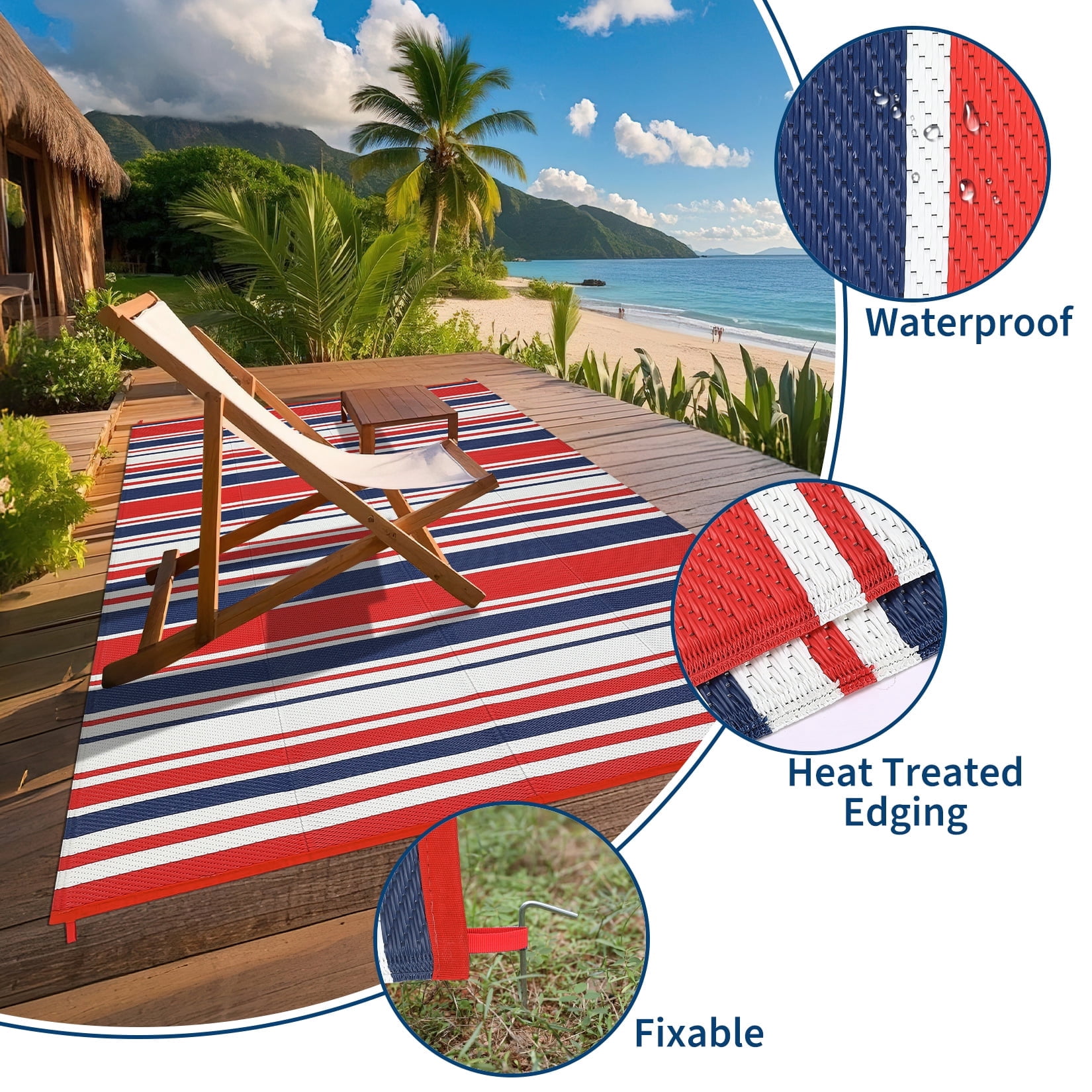 Twister.CK Outdoor Rug 8' x 10' Waterproof Patio Rug, Reversible Plastic Outside Carpet, Striped Camping Straw Rugs, for RV Camping Deck Balcony Backyard, Red