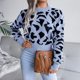 thumbnail image 4 of Suéter de señora para mujer, suéter de cuello redondo de manga larga con estampado de leopardo para invierno y otoño, 4 of 8