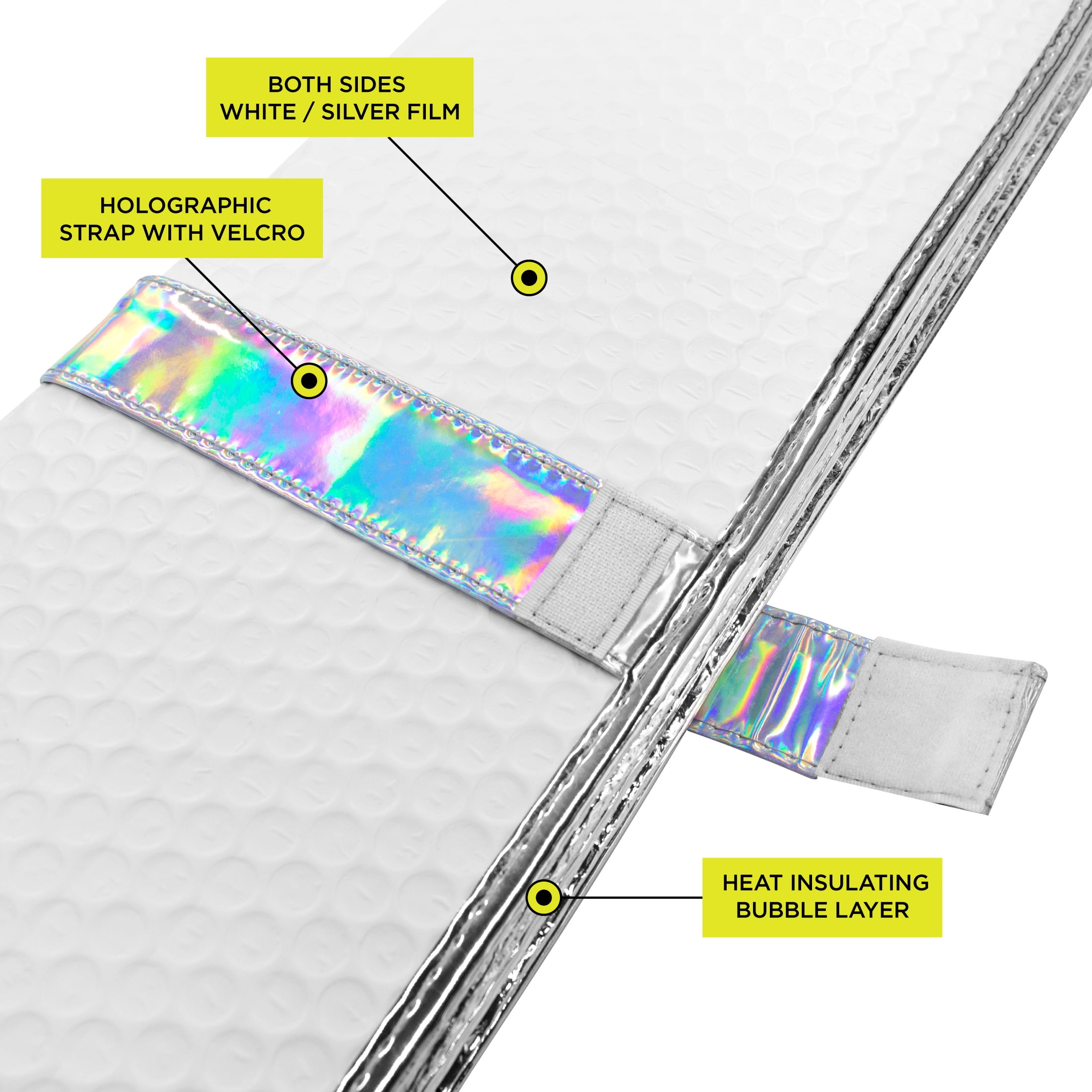 (2 pack) Auto Drive Holographic White Accordion Sunshade Universal Size 1 pack, 63'' x 28.5''
