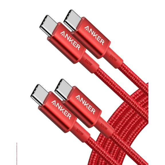 Anker 333 USB C to USB C Charging Cable 100W 6ft Nylon,2-Pack|Red