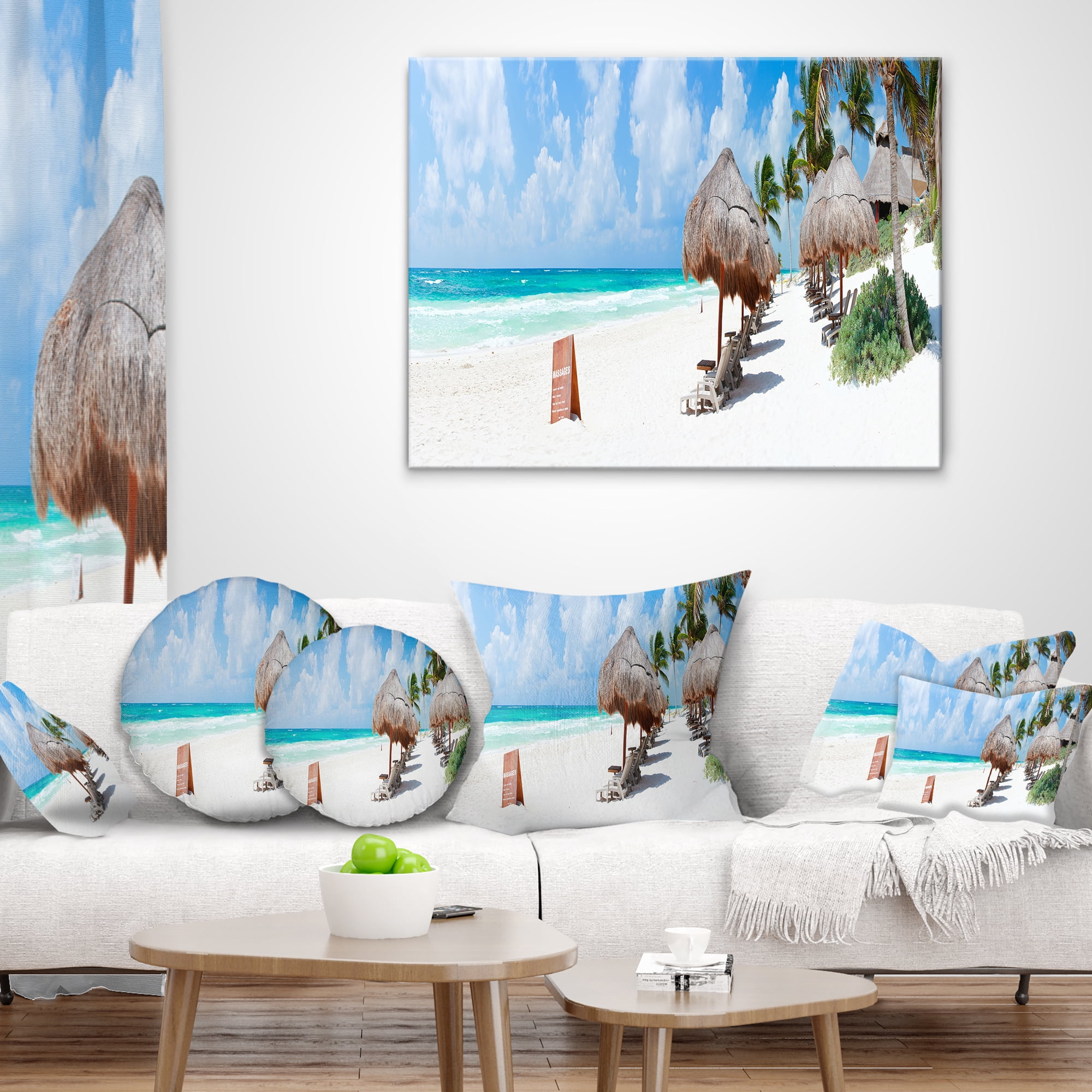 Designart Caribbean Beach Panorama - Landscape Photography Throw Pillow - 18x18