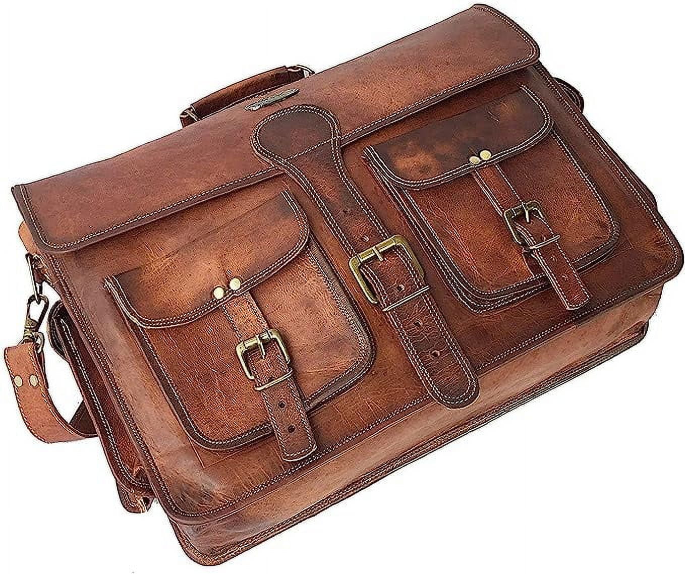 RUZIOON 14 Inch Vintage Handmade Leather Messenger Bag for Laptop Briefcase Best Computer Satchel Distressed Bag