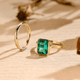 thumbnail image 3 of Emerald Cut Simulated Emerald Engagement Ring Set in 14K Yellow Gold Vermeil- Wedding Band Set- May Birthstone, 3 of 7
