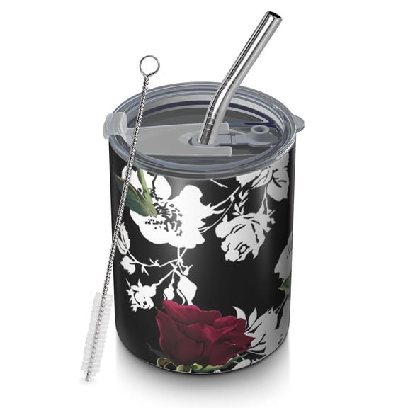 12oz Coffee Tumblers Pioneer Flower Floral Print Pattern Stainless Steel Vacuum Insulated Travel Tumbler Coffee Cups Mug with Lid and Straw with Cleaning Brush for Cold & Hot Drinks