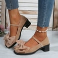 thumbnail image 2 of Women's Bow Heel Vintage Mary Jane Mid Chunky Heel Dress Shoes Women's Block Heel Round Pumps Closed Toe Dress Shoes, 2 of 9