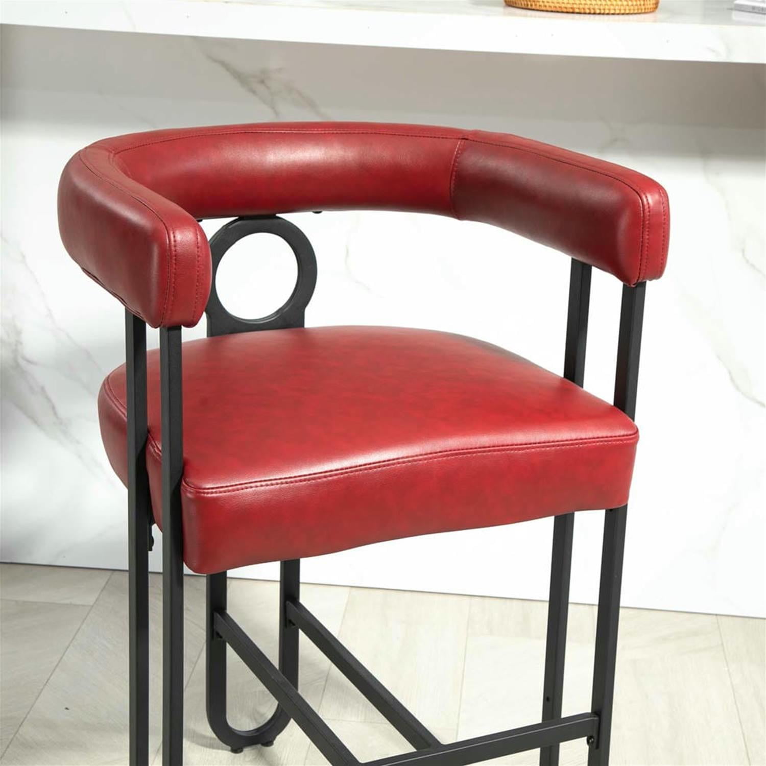 Demi Bonn 34" Counter Height Bar Stools Set of 2, Upholstered Barstools with Back, Kitchen Island Countertop Chairs for Dining Room, Red