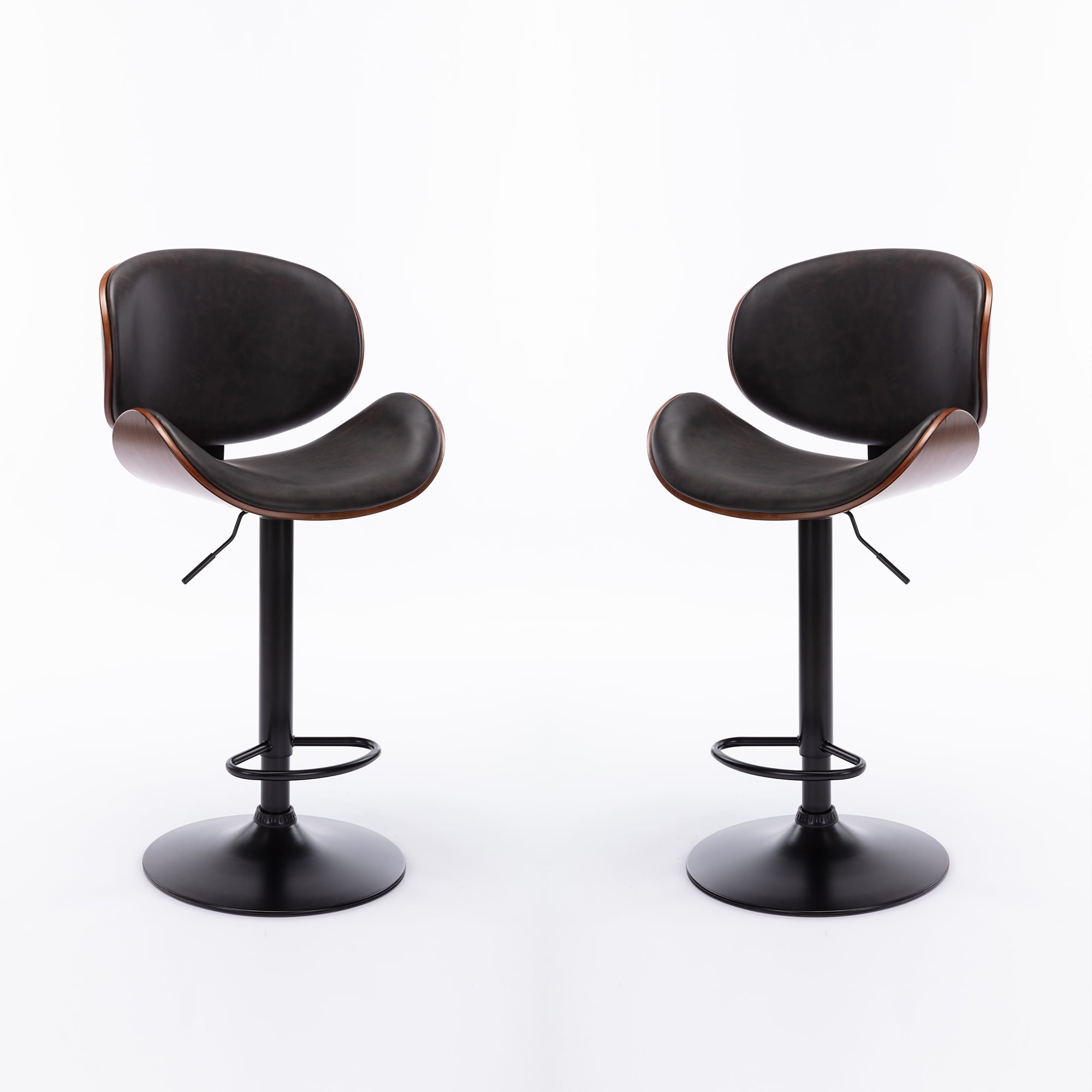 Private Jungle Modern Adjustable Height Leather Modern Barstools with Back Leather Seat Extremely Comfy Bar Stool 1 Piece,Black&Walnut Private Jungle Modern Adjustable Height Leather Modern Barstools with Back Leather Seat Extremely Comfy Bar Stool 1 Piece,Black&Walnut