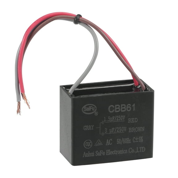 Uxcell 1.5/3uF 250V AC 3 Wires CBB61 Ceiling Fan Capacitor 1 Pack