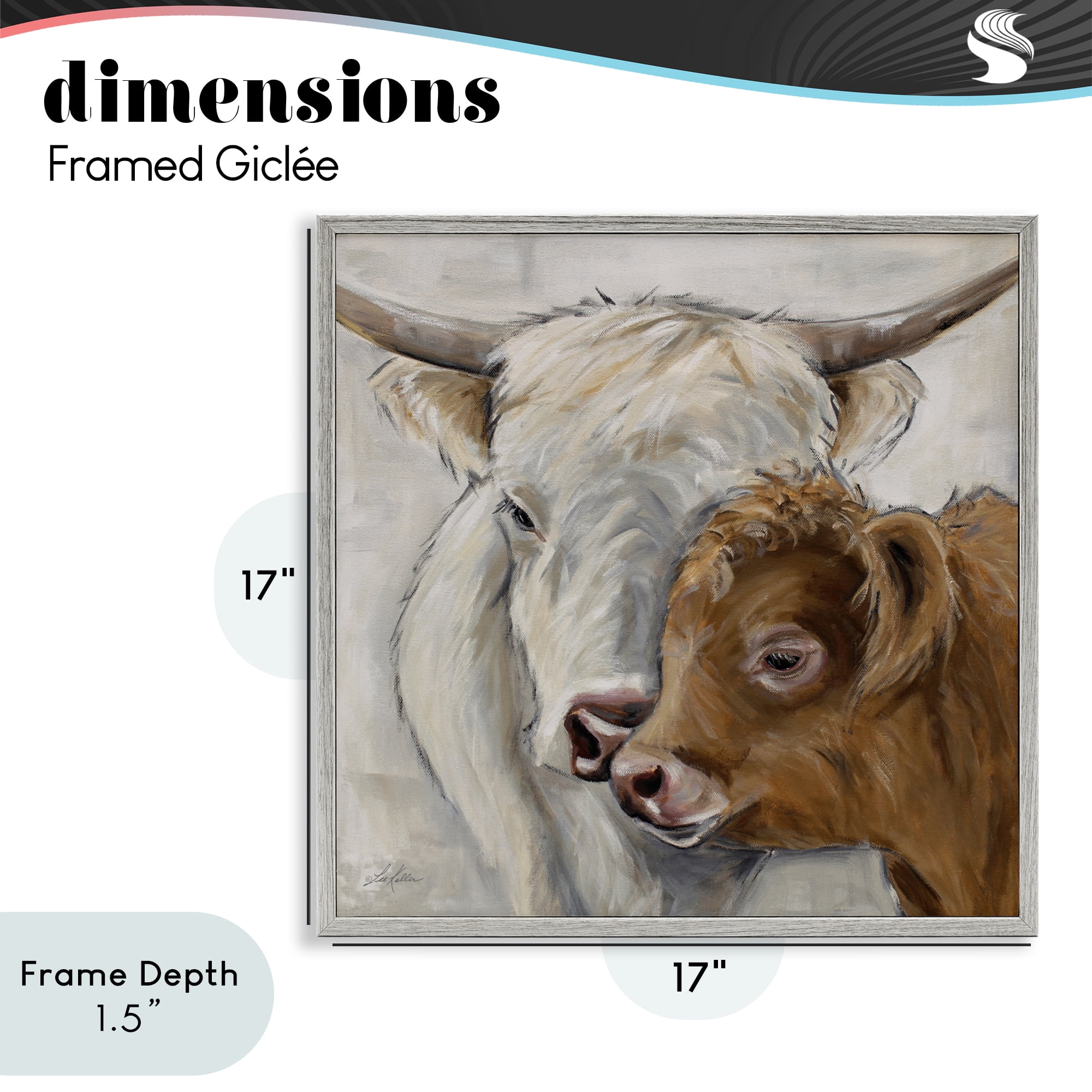 Stupell Industries Highland Cow & Calf Contrasts Gray Framed Giclee Art, design by Lee Keller