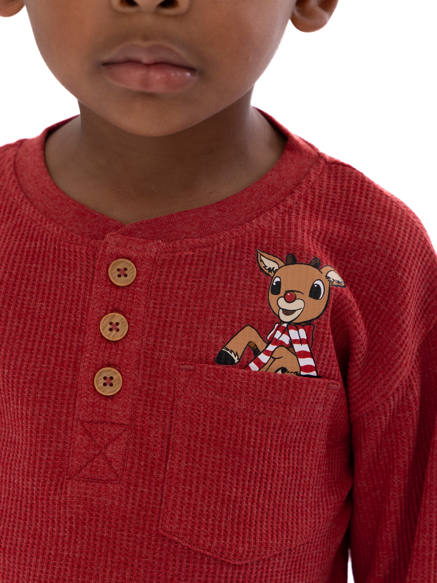 Rudolph the Red-Nosed Reindeer Toddler Boys Thermal Henley Shirt with Long Sleeves, Sizes 12M-5T