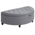 thumbnail image 2 of HOMCOM Half Moon Storage Ottoman, Upholstered Button Tufted Storage Bench with Lift Lid and Wood Legs, for Living Room, Entryway, Gray, 2 of 9