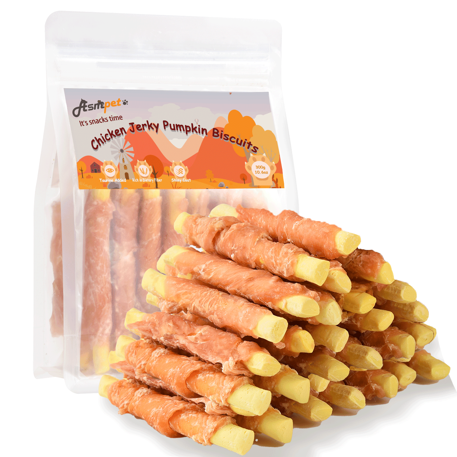 (2 pack) ASMPET Chicken Jerky Wrapped Pumpkin Biscuits for Dogs, Low Fat Pumpkin Dog Treats Chews, 10.6oz