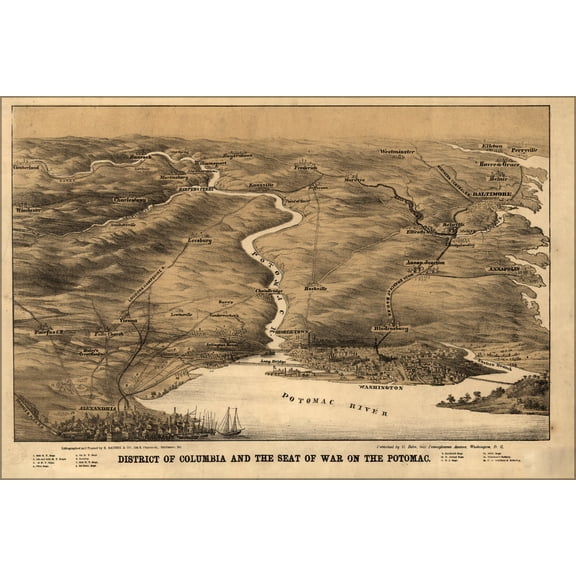 24"x36" Gallery Poster, map of washington d.c. and area civil war map early 1860s