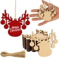 thumbnail image 1 of Inkdotpot 40pcs Reindeer Wooden Ornament with Holes 3.5" Unfinished Predrilled Natural Wood Slices for Crafts Wooden DIY Christmas Ornaments Hanging Ropes Included, 1 of 5