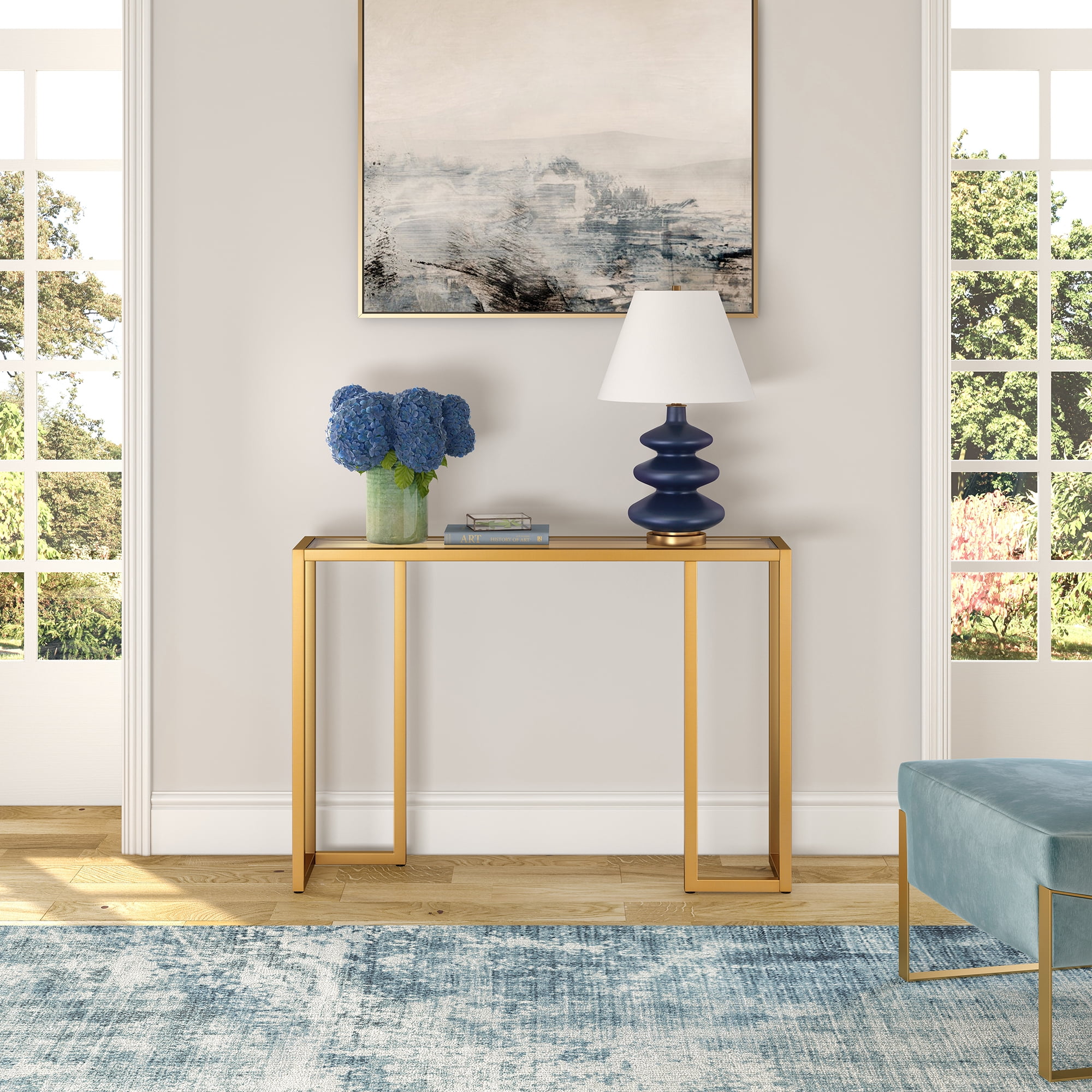 Evelyn&Zoe Oscar 42" Wide Rectangular Console Table, Brass