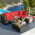 thumbnail image 7 of LACOO 5 Pieces Patio Conversation Set Rattan Outdoor Sectional Set with Chushions and Table(Red), 7 of 7