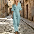 thumbnail image 5 of YanHoo Plus Size Jumpsuit for Women Half Sleeve V Neck Jumpsuits Wide Leg Pants Rompers with Pockets, 5 of 7