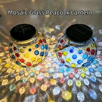 MEHOOM 2 Pcs Solar Mosaic Lanterns, Colorful Waterproof Outdoor Lights for Garden, Patio, Yard, Balcony, Hanging Christmas Decor