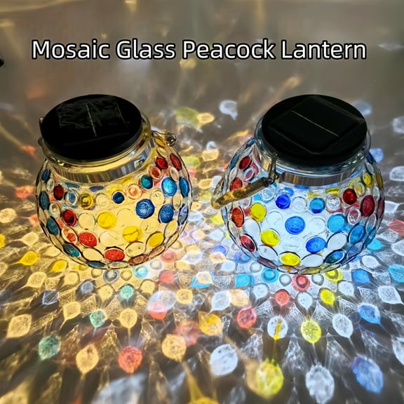 MEHOOM 2 Pcs Solar Mosaic Lanterns, Colorful Waterproof Outdoor Lights for Garden, Patio, Yard, Balcony, Hanging Christmas Decor