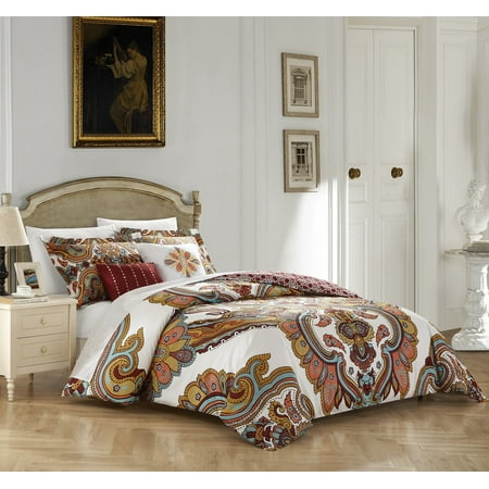 Chic Home 5-Piece Hendra 100% Cotton 200 Thread Count Extra Large Panel Framed Vintage Boho Printed REVERSIBLE Queen Comforter Set