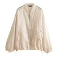thumbnail image 3 of Female Coat, Solid Color Stand Collar Long Sleeve Zipper Coat Women’ s Jacket, S/M/L, 3 of 5