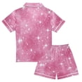 thumbnail image 2 of Silky Satin Kids' Pajama Set Breathable & Smooth Unisex Button-Down Pajamas Pink Glitter Background, 2 of 7