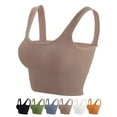 thumbnail image 2 of Gustave Women Cami Bra Crop Tops Longline Padded Sports Bra Workout Yoga Camisole Tank Top Comfy Bralette "S/M, Khaki", 2 of 10