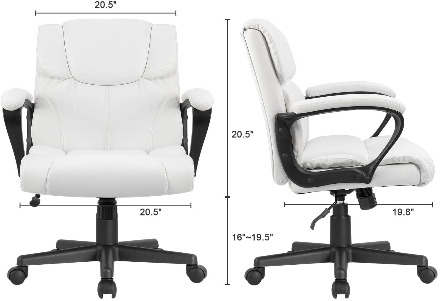 Vineego Mid Back Office Desk Chair PU Leather Executive Chair Adjustable Business Manager’s Chair Ergonomic Swivel Computer Chair with Lumbar Support and Armrest, White