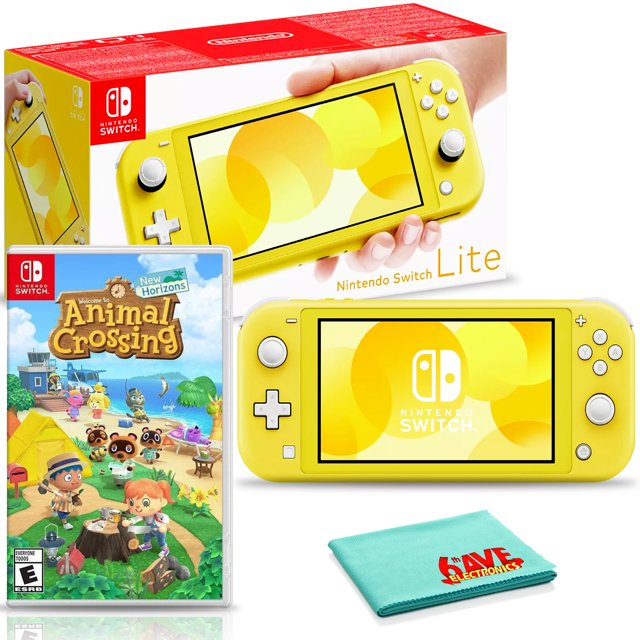 Nintendo Switch Lite (Yellow) Bundle with Animal Crossing + Fiber Cloth