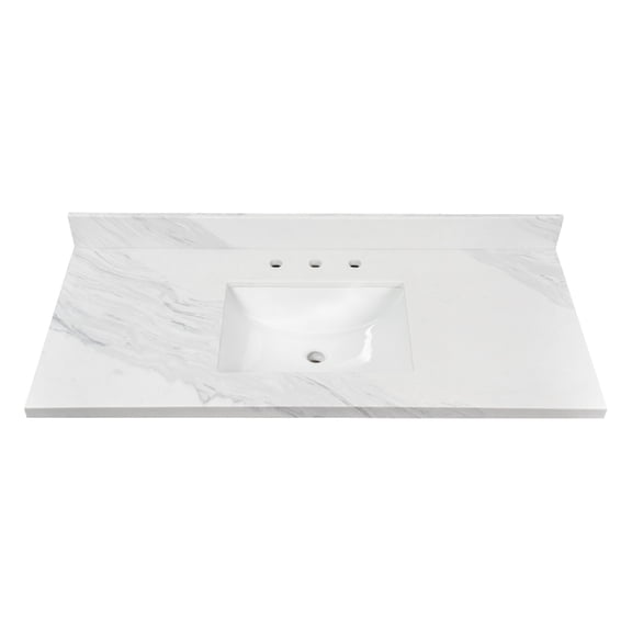 Kingston Brass KVPB4922W38CL Mayorca 49-Inch Quartz Vanity Top (8" Faucet Drillings) in Quartz White