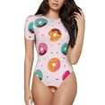 thumbnail image 2 of Goofa Colorful Donuts Printed Women Rash Guard Short Sleeve,Tummy control Swimsuit Surfing Swimsuit Bathing Suit One Piece Swimsuit UPF 50-Large, 2 of 9