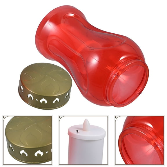 LOLIPPYY Set of 2 Red Plastic Memorial Lanterns Flameless Cemetery Candle Holders Outdoor Garden Lights