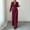 Wine, variant on Womens Two Piece Outfit Long Sleeve Breasted Blazer High Waist Straight Leg Pants formal Business Suit Army Green XL(XL)