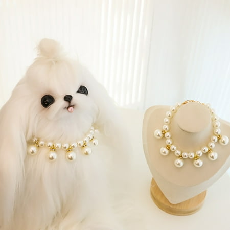 BULLPAW Faux Pearl Dog Necklace Adjustable Faux Pearl Beaded Collar Jewelry for Girl Cats Dogs Wedding Accessories