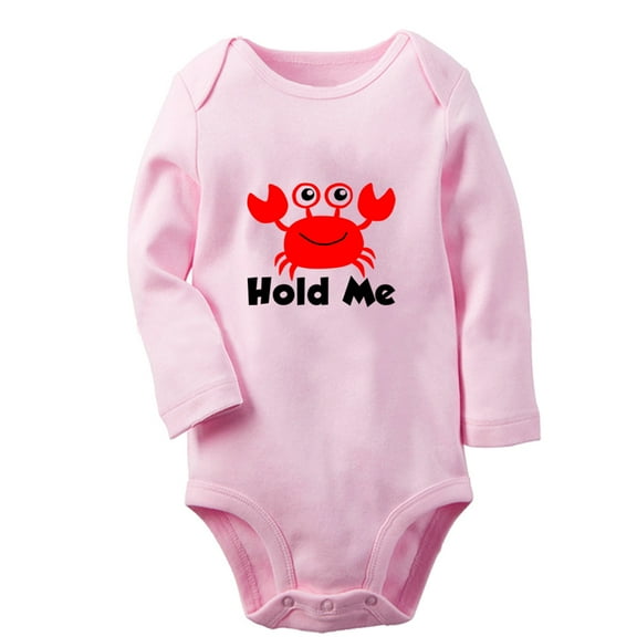 Hold Me Funny Rompers, Newborn Baby Unisex Bodysuits, Infant Animal Crab Jumpsuits, Toddler 0-12 Months Kids Long Sleeves Oufits (Pink, 0-6 Months)