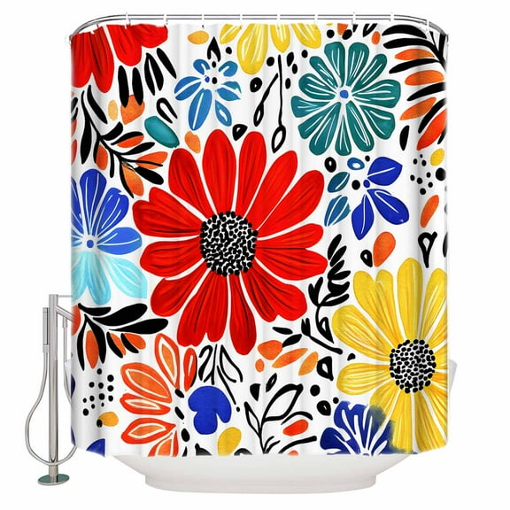 Extra Long Shower Curtain 72x96 Inch, Spring Floral Shower Curtain Waterproof Bathroom Decor Watercolor Botanical Flowers Summer Fabric Bath Curtain Set Accessories with Hooks