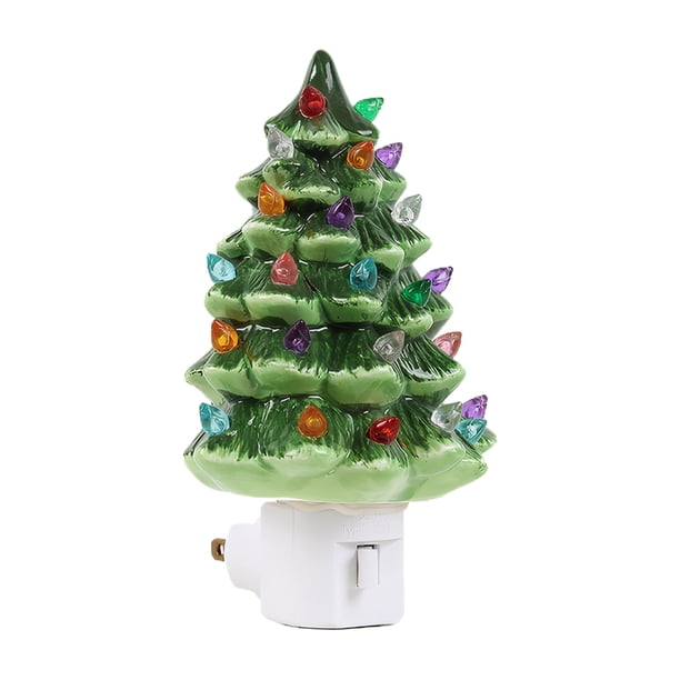 Moyic Luz nocturna de atmósfera de Papá Noel, hecha en resina, 7 vatios de potencia, luz blanca brillante, noche de árbol de Navidad Iluminación navideña verde