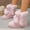 Pink, variant on Women's Slip on Mid Calf Boots, Fur Ball Warm Versatile Snow Design with Cushion Sole, Cozy Boots for Cold Weather Gift