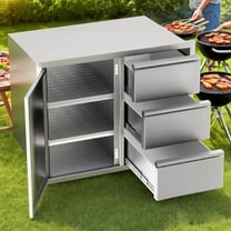 28 W x 19.7" D x 22" H Outdoor Kitchen Door Drawer  Cabinets(Right) with Partition,  304 Stainless Steel Multi-Layer Outdoor Kitchen Storage Drawers