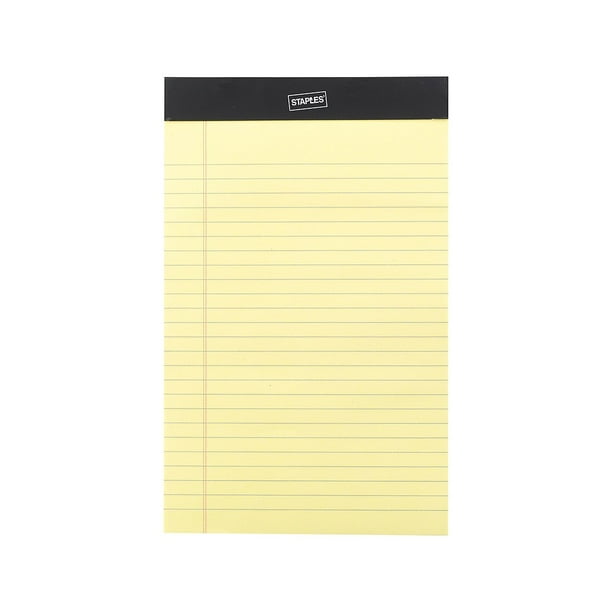 Staples Notepads 5" x 8" Narrow Canary 50 Sheets/Pad 12 Pads/Pack