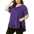 thumbnail image 5 of Agnes Orinda Plus Size T Shirts for Women Henley V Neck Button Up Short Sleeve Ruffled Hem Blouses Tops 3X Purple, 5 of 7