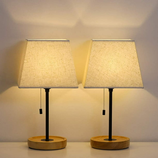 Minimalist Bedside Lamps Set of 2, Pull Chain and Wood Base - Walmart.com
