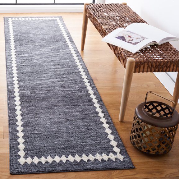 Safavieh Easy Care Emmet Bordered Polyester Machine Washable Runner Rug, Gray/Ivory, 2'3" x 10'