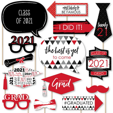 Big Dot of Happiness Red Grad - Best is Yet to Come - Red 2021 Graduation Party Photo Booth Props Kit - 20 Count