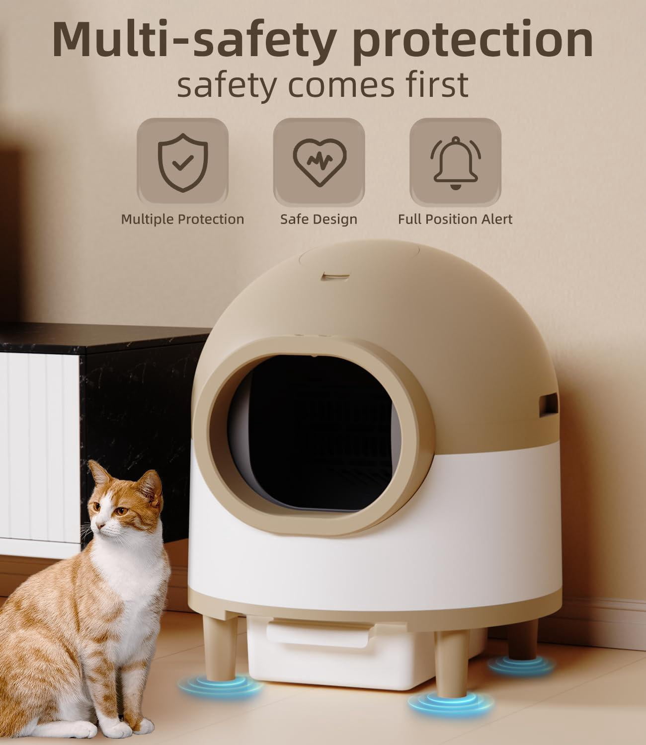 Glavbiku Self Cleaning Cat Litter Box,Cat House Smart App Control,Odor Removal,Low Noise,Brown