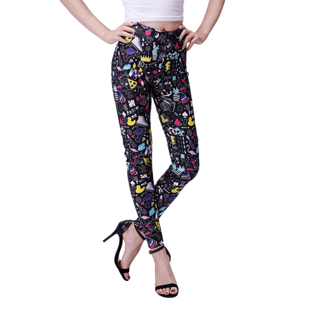 HDE Women's 80's Retro Leggings Funky Digital Print Design Graphic Stretch Footless Fashion (X-Large, 80's Retro)