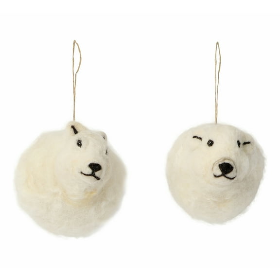 De Kulture Handmade Wool Felt Polar Bear & Arctic Fox Bauble, Set of 2 Eco Friendly Needle Felted Christmas Xmas Tree Decoration Stuffed Ornament