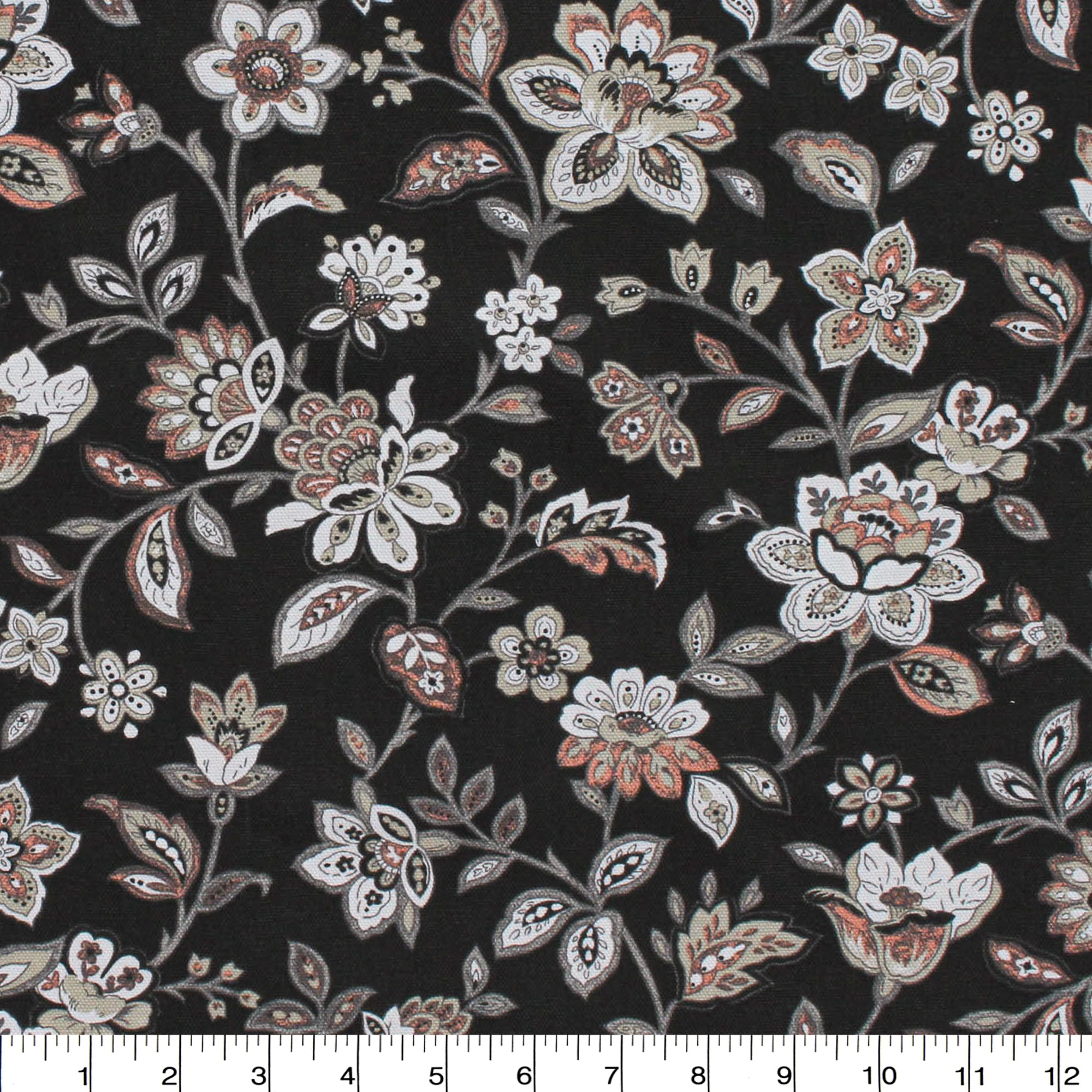 Waverly Inspirations 2 Yard Cut 100% Cotton Print Floral Fabric, Black, 45" Wide for Home Decor, Quilting, Crafting, Sewing Projects, Soft Feel