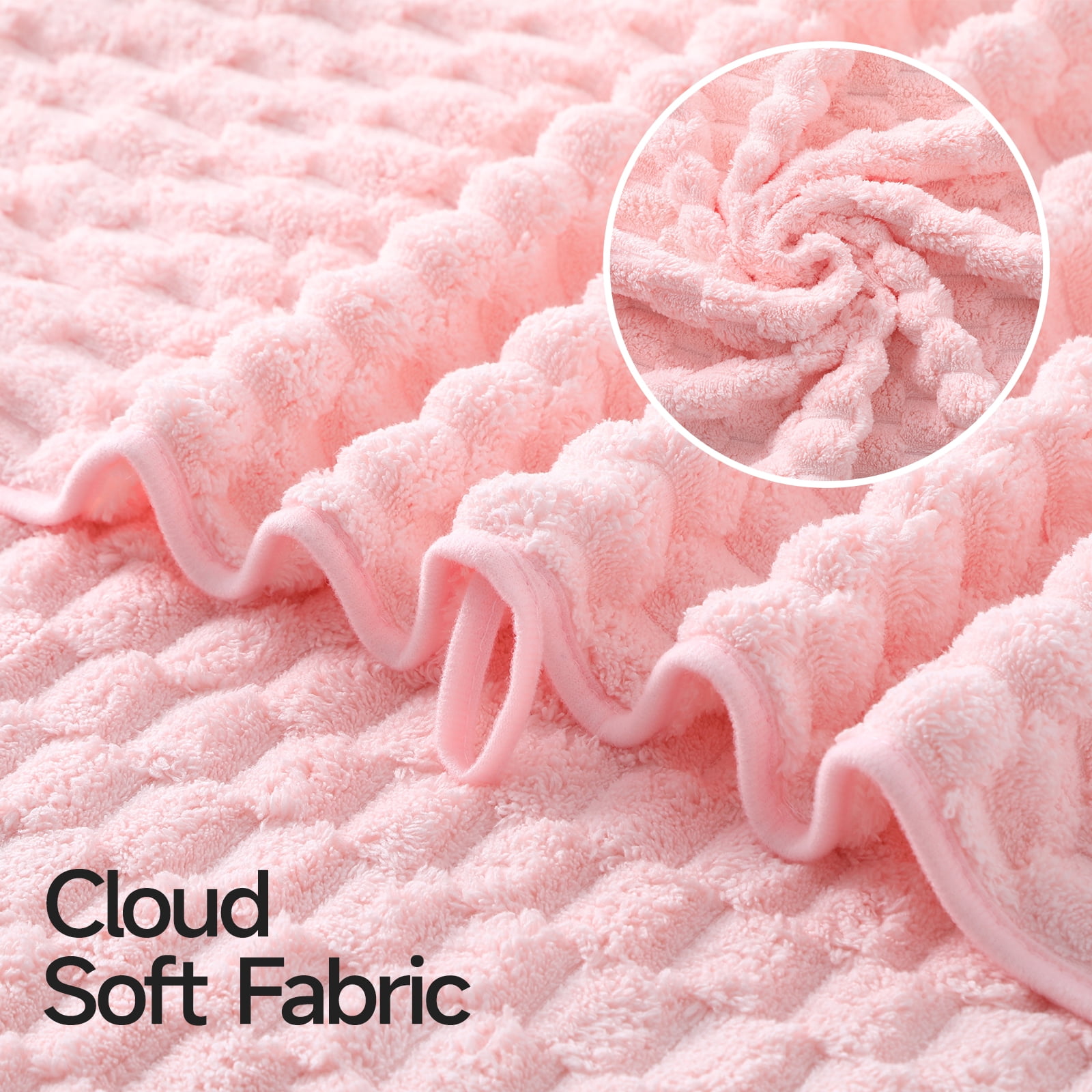 REDKISS 4-Pack Microfiber Bath Towels, 27x54 Quick Dry Waffle Towels Set. Pink Cloud Texture Super Absorbent Bath Towel for Bathroom.