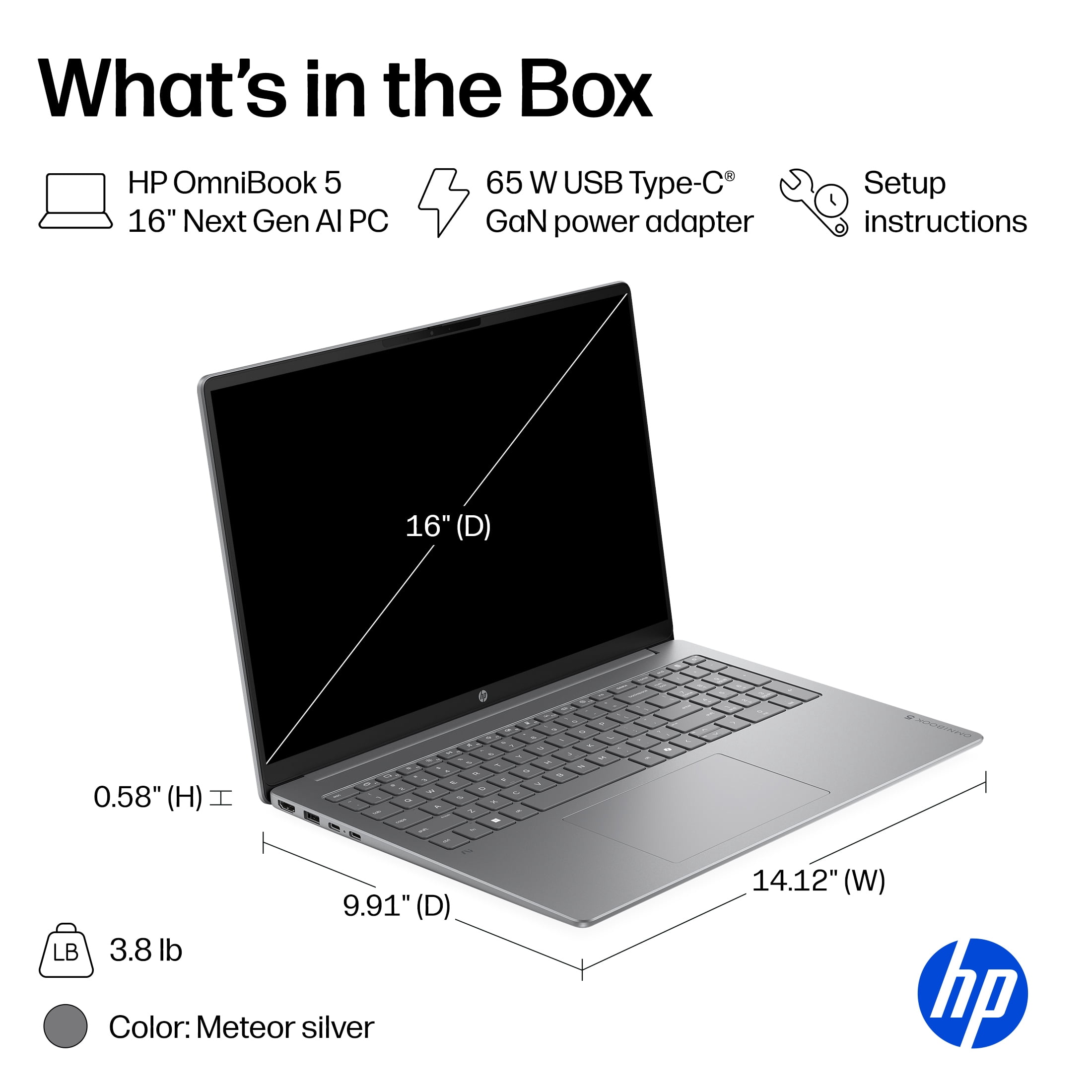 HP OmniBook 5 16 inch Laptop Next Gen AI PC 2K IPS Display Windows AMD Ryzen AI 5 430 16GB 512GB SSD Meteor Silver